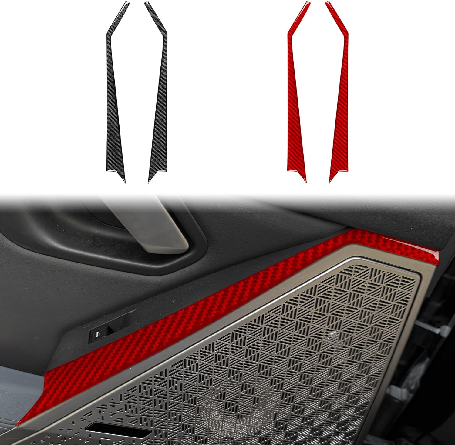 Car Rear Door Window Control Side Decorative Strip Trim Sticker Compatible with BMW 5 Series(i5) G60 G61 530i/530i&540i&550e xDrive/eDrive40/M60 xDrive 2024 2025 Real Carbon Fiber Interior Red