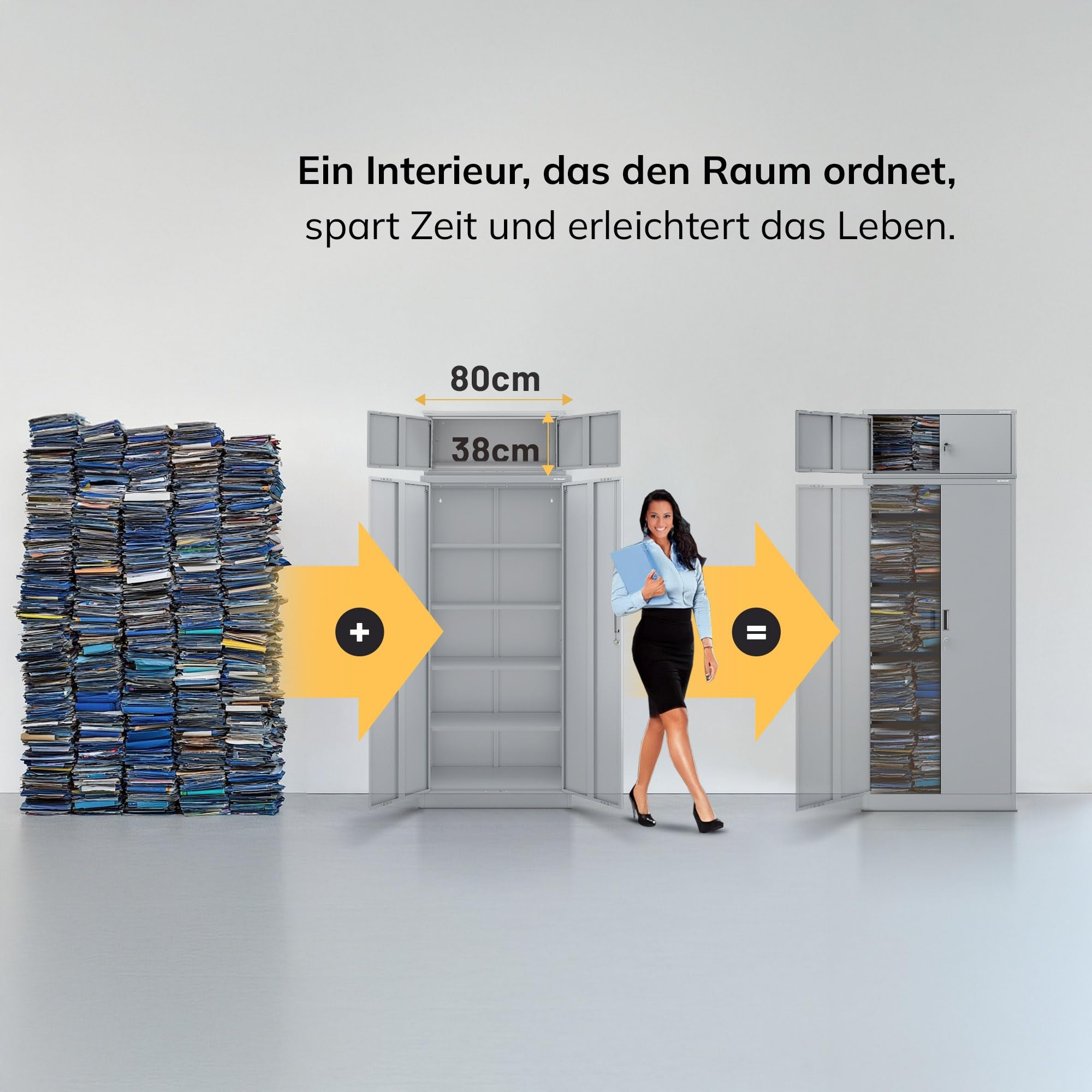 Jan Nowak Aktenschrankaufsatz C01L Aufsatz für Aktenschrank Büroschrank Metall Pulverbeschichtung Flügeltüren 38 x 80 x 40 cm (Grau)