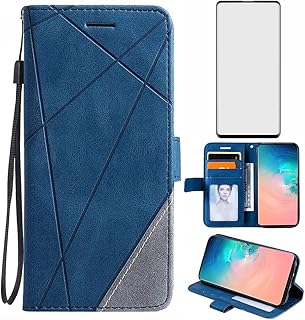 Asuwish Compatible with Samsung Galaxy S10 Wallet Case and Tempered Glass Screen Protector Flip Card Holder Stand Cell Accessories Phone Cover for Glaxay S 10 Edge Gaxaly 10S GS10 X10 Women Men Blue