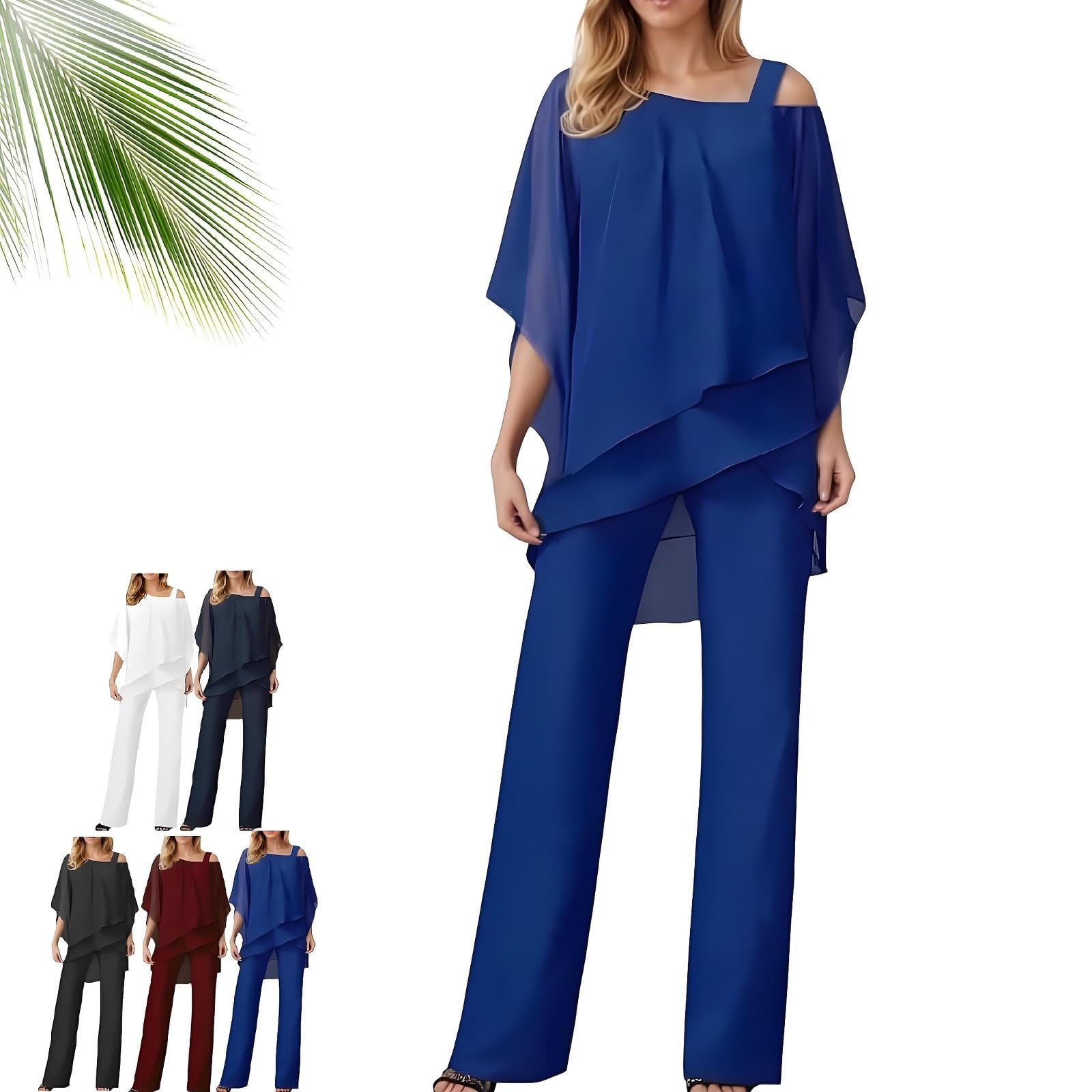 Completo Elegante in Chiffon: Top a Strati e Pantaloni a Gamba Larga – Outfit Monospalla per la Madre della Sposa e invitati al Matrimonio