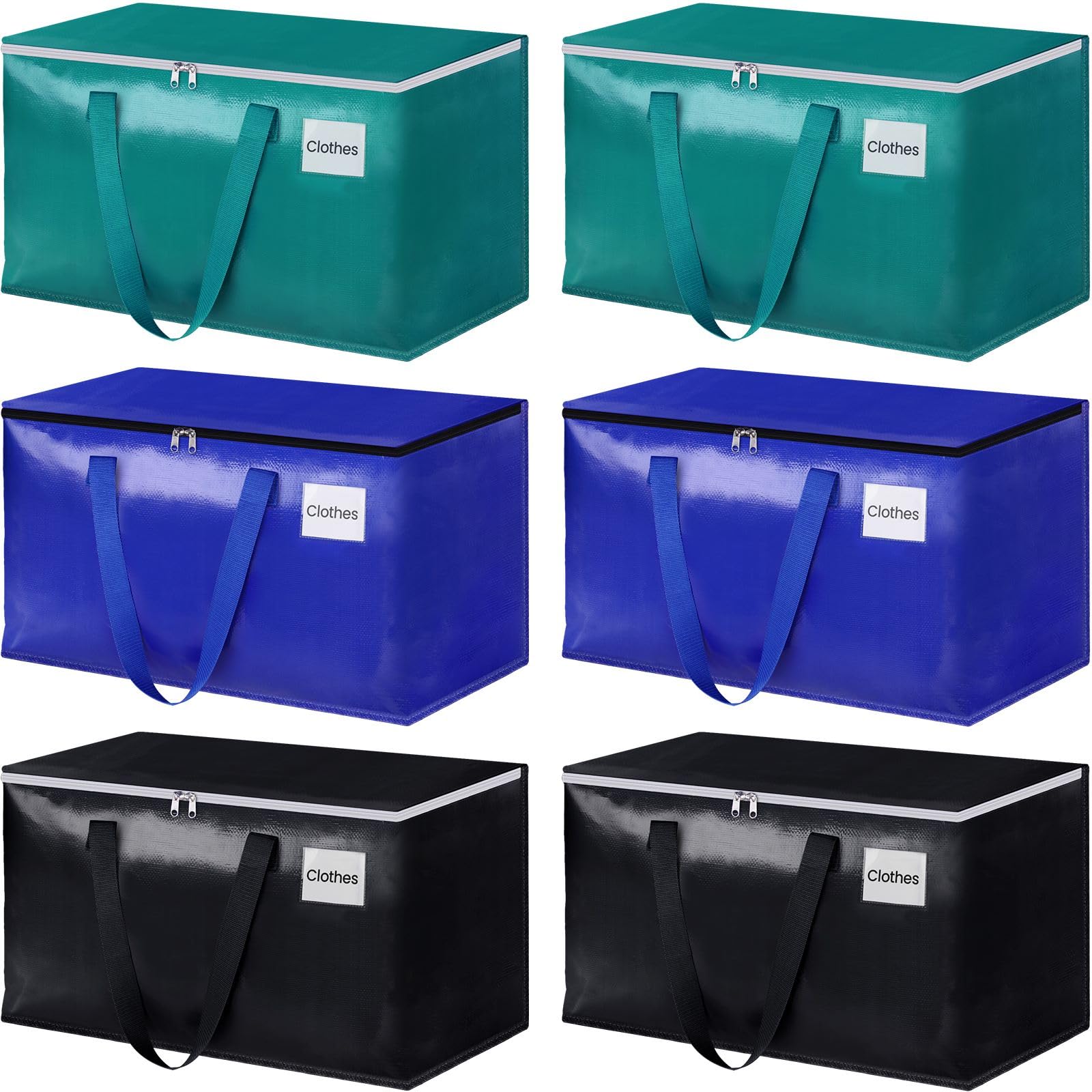 homehacks moving boxes heavy duty moving bags large storage bags with sturdy handles for college move in totes for storage and camping 88l 6-pack green blue black