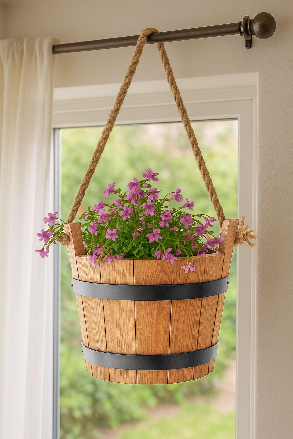 Secchio a cespuglio in legno rotondo 30 x A 30 cm - Grande vaso da giardino in legno di pino a botte - 10 l, marrone, per giardino, terrazza e balcone