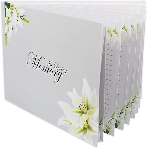 Libro de invitados funerario de tapa dura, blanco clásico y elegante, con 15 hojas para nombres y mensajes, registro funerario (diseño floral)