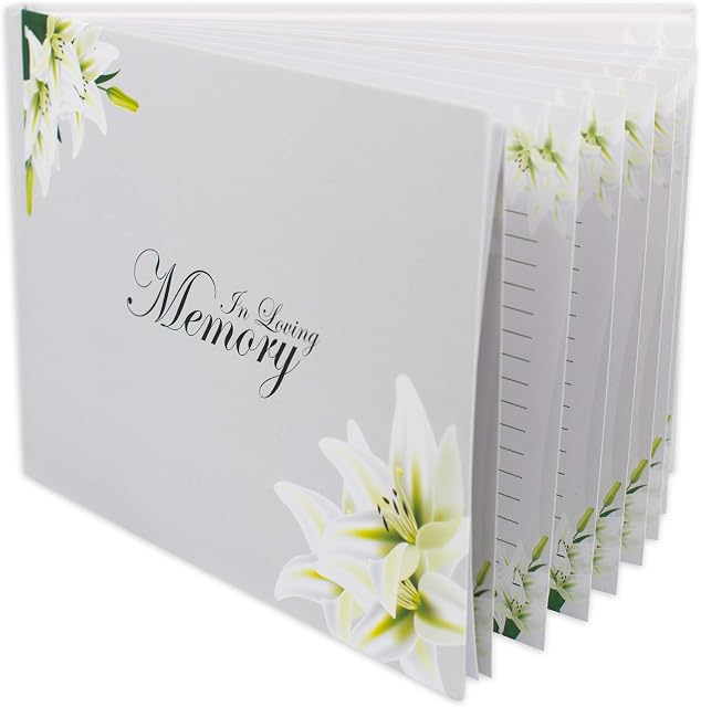 Customoffi Funeral Guest Book Hardcover Memorial Guest Book White Classic and Elegant with 15 Sheets for Names and Messages Funeral Registry (Flower Design) (Flower Design)