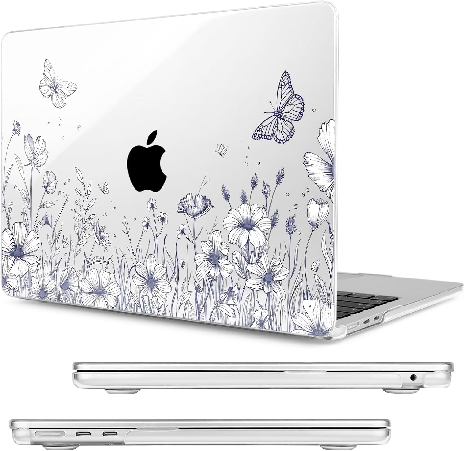 MecBevia Compatible with MacBook Air 13.6 inch Case, M4 A3240/M3 A3113/M2 A2681 (Released 2025 to 2022), Hard Shell, Keyboard Cover, Screen Protector, Webcam Cover & Type-C Adapter, Butterfly Flora - Image 6