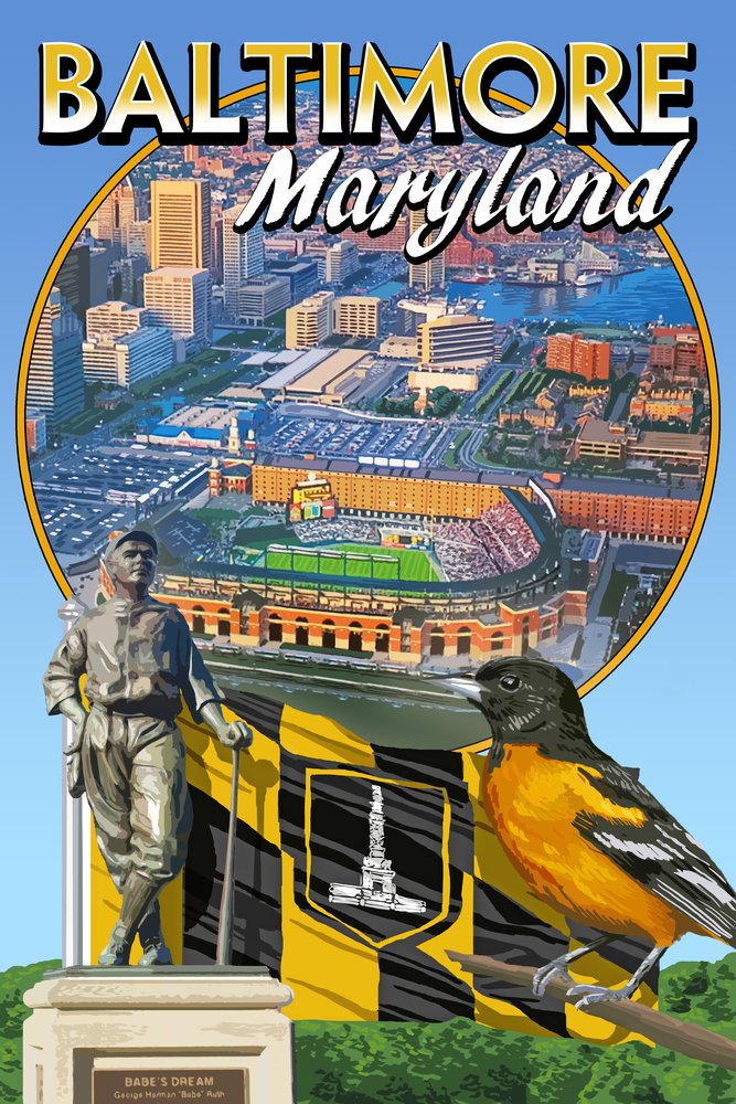 Baltimore, Maryland, Baseball Montage (Absorbent Ceramic Coaster, Single, Cork Back, Kitchen Table Decor)