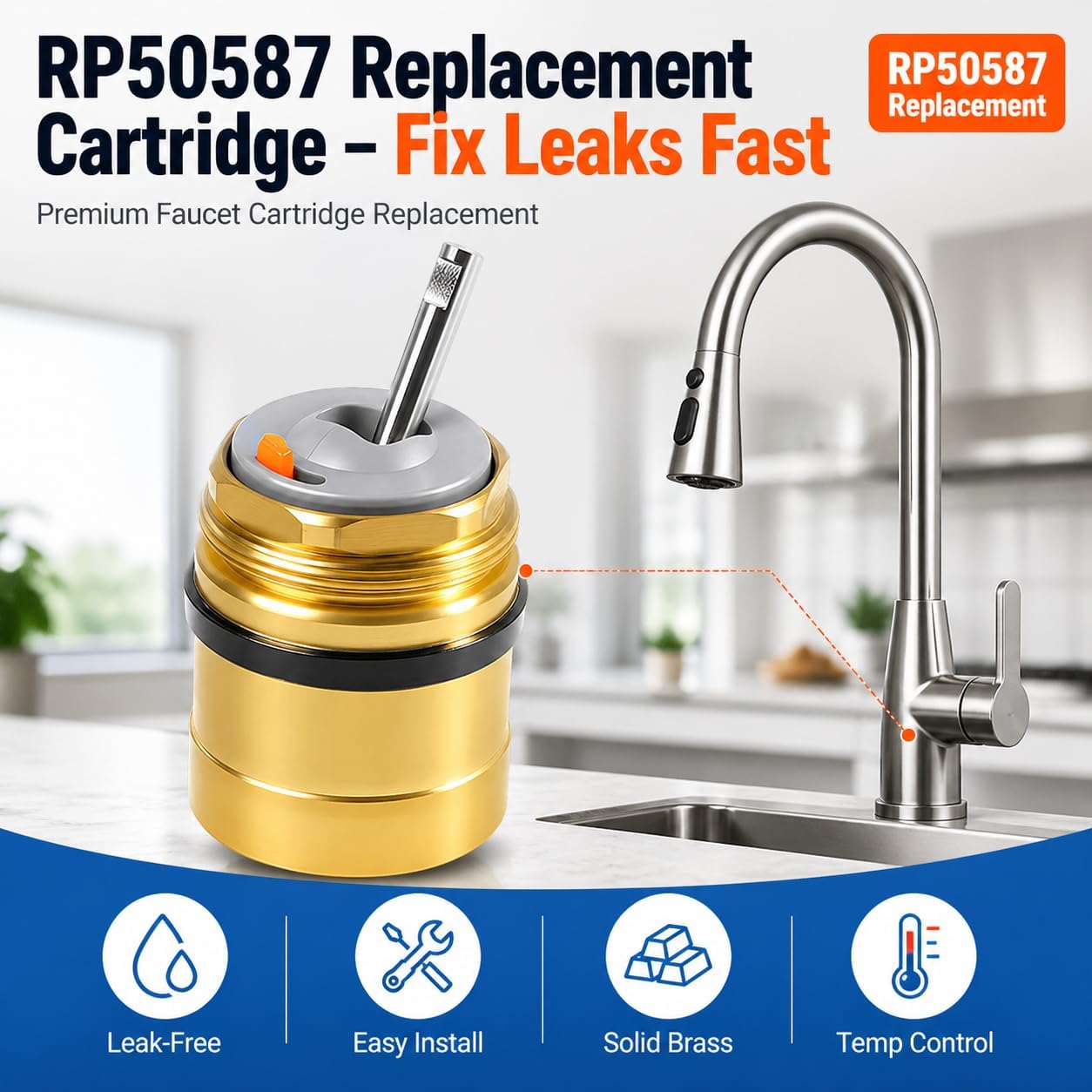 RP50587 Faucet Cartridge Repair Kit Replacement for DST Single Handle Kitchen and Lavatory Sink Faucets Repair Parts, Compatible with Delta RP50587 Cartridge Fix Leaking & Dripping-RP51503 Bonnet Nut
