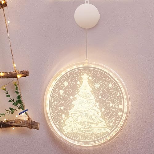 Decoración navideña para ventana, pared y puerta, luces 3D colgantes novedosas con ventosa y botón de interruptor, para patio al aire libre,