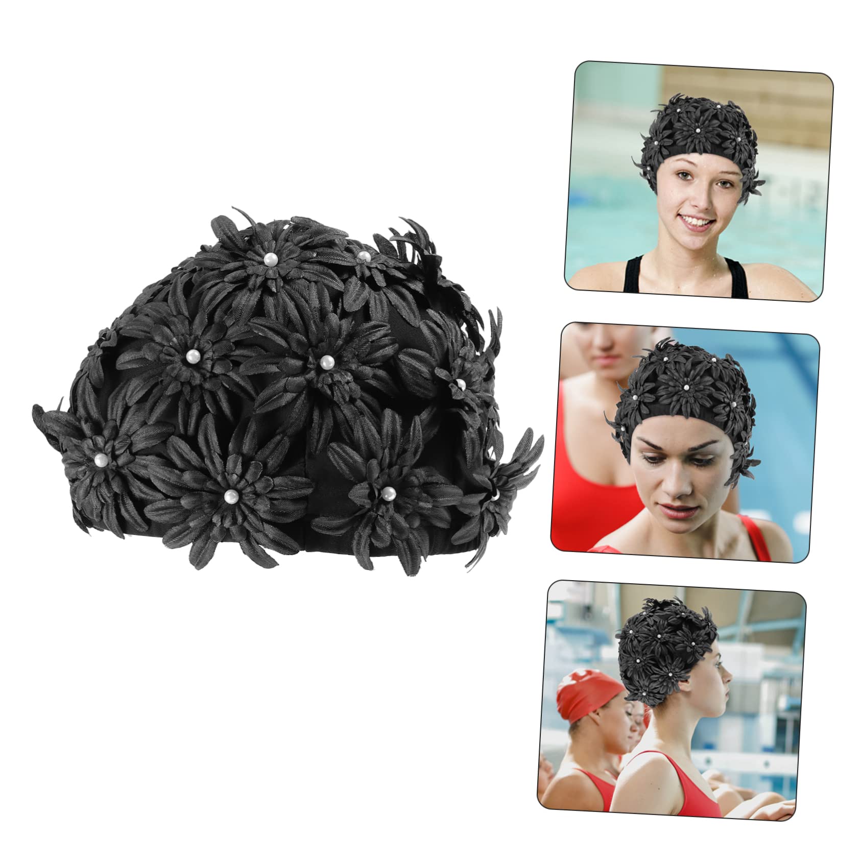 Yardwe cuffia da nuoto per adulti Fare il bagno signore nuotatori cuffie piscina adulto cuffie per piscina adulti cuffie da nuoto elastiche cuffie da bagno a fiori Broccato Black