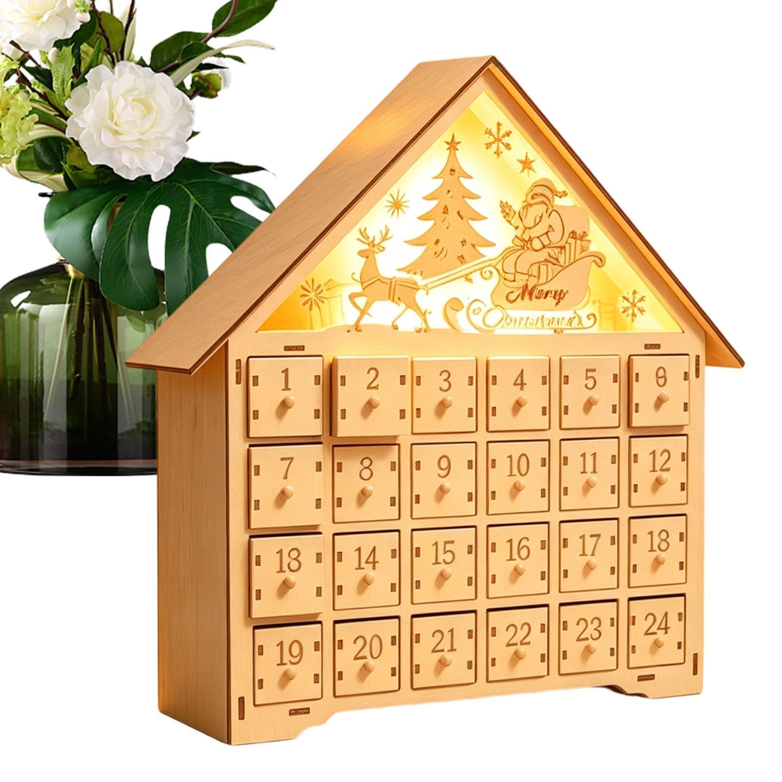 Calendario dell'Avvento per Natale, mobile da scrivania in legno a forma di