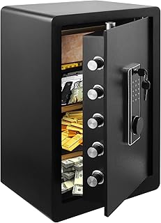 73L Großer Feuerfester Tresor,Elektronischem Tresor mit Passwort & Schlüssel,Digitaler Möbeltresor mit Herausnehmbares Regal,Alarmanlage,Heimtresor für Bargeld, Schmuck, Dokumente, Wertsache