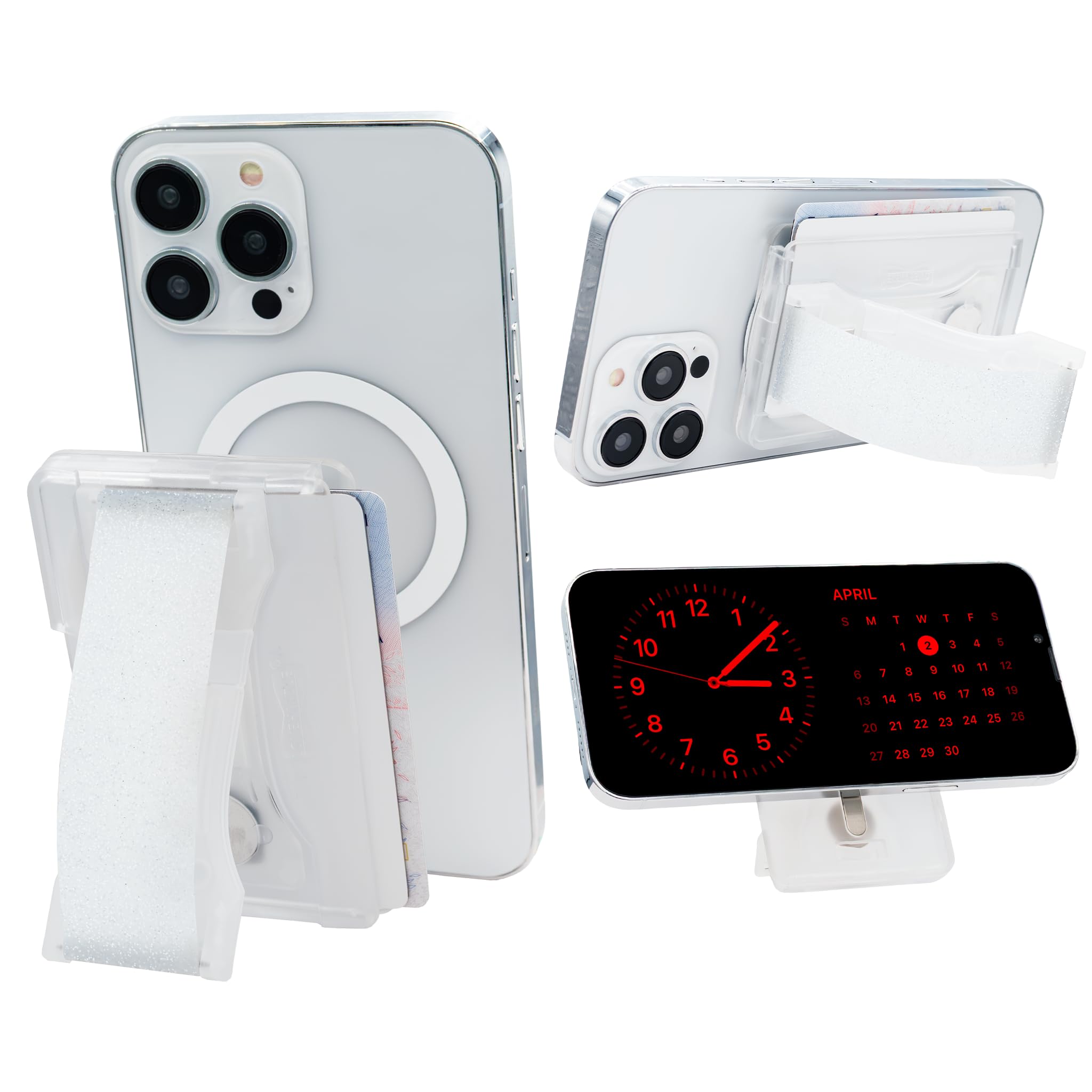 LOVEHANDLE Phone Wallet with Kickstand and Adapter Ring for MagSafe, Phone Card Holder, Wireless Charging Compatible, Wallet Compatible with MagSafe -