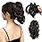 CJL HAIR Claw Clip Short Ponytail Hair Extensions DIY Bendable Metals Messy Bun Hair Piece for Wonen Wavy Curly Synthetic Fake Hairpieces Black Brown
