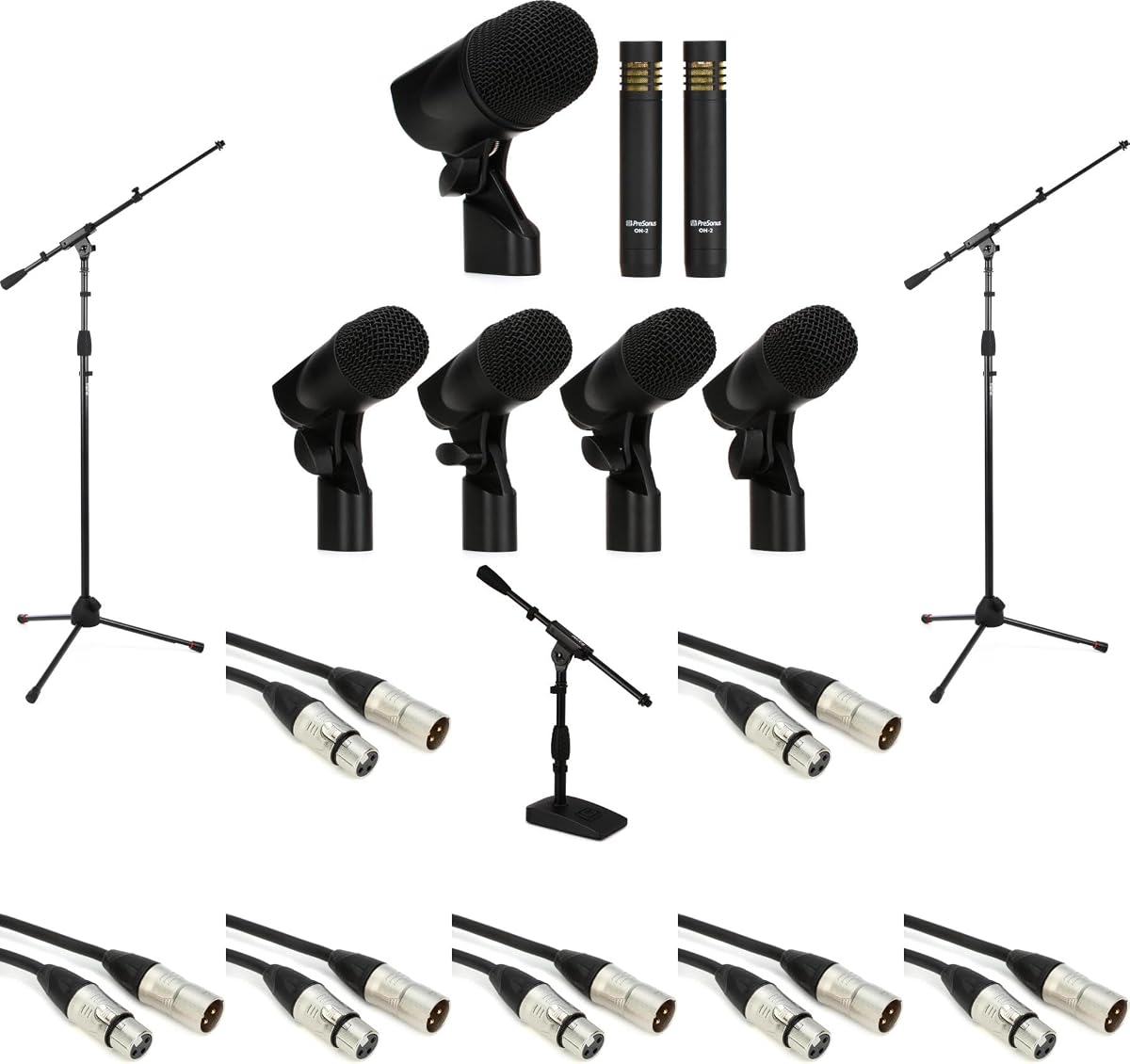Paquete de conjunto de micrófono de tambor DM-7, incluye kit de micrófono de tambor de 7 piezas con soportes de micrófono ajustables, cables XLR y estuche de transporte para grabación de estudio y actuaciones en vivo
