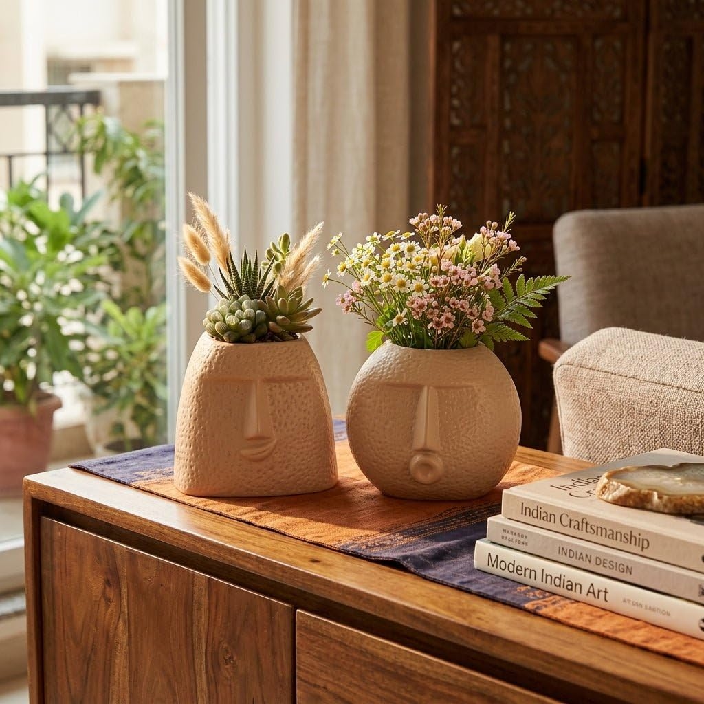 Buy GeGoCraft Modern Ceramic Face Vase Set of 2 - Minimalist