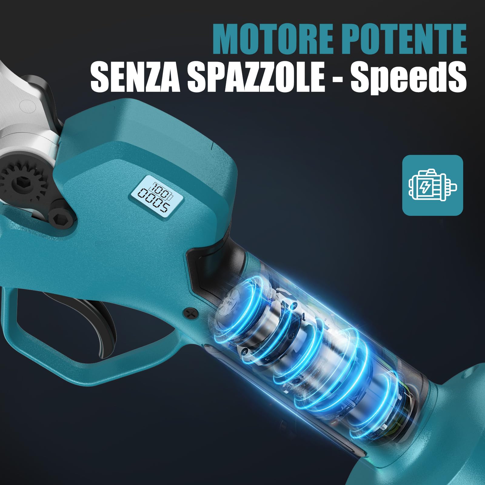 40 mm Forbici Potatura a Batteria, Cesoie Potatura Elettriche Professionali con 2x2000mAh Batterie, Motore Brushless, LCD Display, Forbice Elettrica Potatura per Giardinaggio