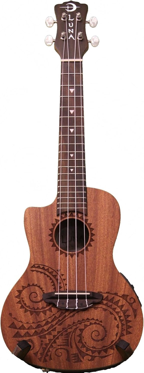 Luna Guitars A/E Concert Tattoo LEFTY w/Tuner & PC