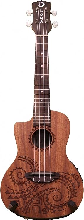 Luna Guitars A/E Concert Tattoo LEFTY w/Strings,Tuner & PC