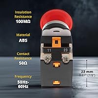 Vista 4 de Interruptor de botón de emergencia, cabeza de hongo rojo, para equipos domésticos o industriales, salas de operaciones, cajas de distribución, NO