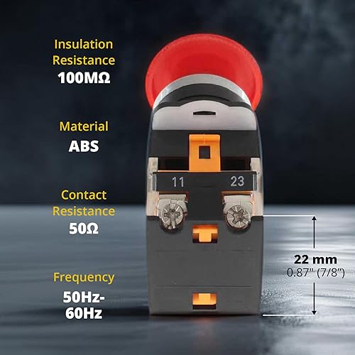 Miniatura 4 de Interruptor de botón de emergencia, cabeza de hongo rojo, para equipos domésticos o industriales, salas de operaciones, cajas de distribución, NO