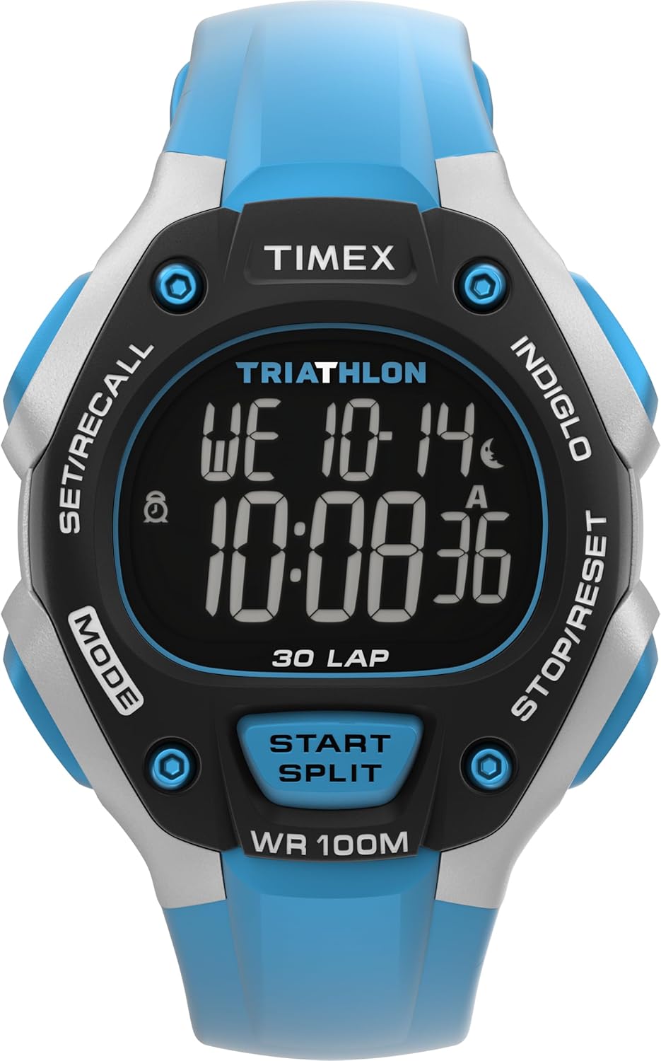 Timex Men's Triathlon Classic 38 mm Watch - Blue PU Two- Piece with Digital Dial and Gray Case TW5M67400