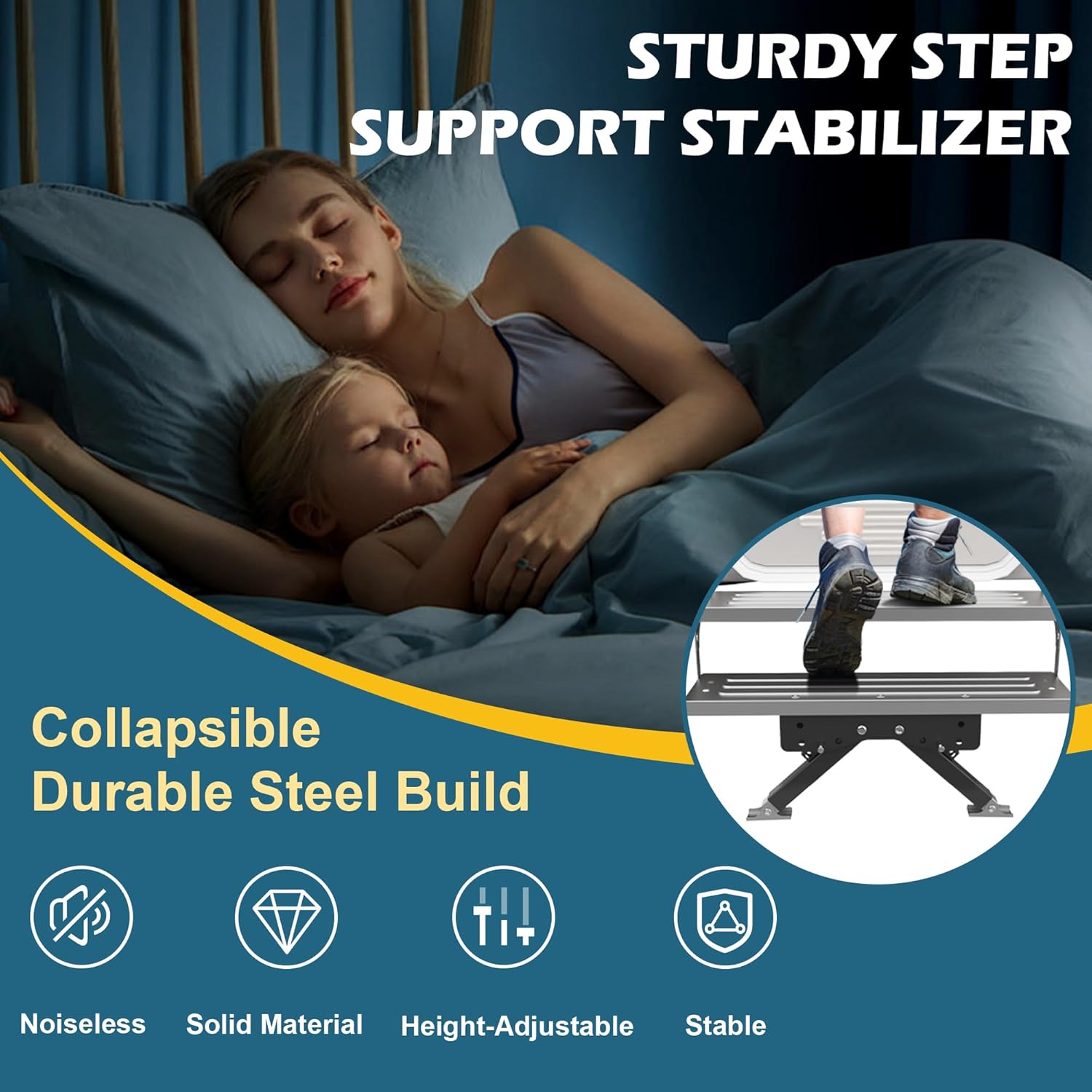 Heavy-Duty RV Step Stabilizer, Thickened Reinforced Metal for Superior Stability, Foldable and Height Adjustable, Easy Installation for Travel Trailers/5th Wheels/Motorhomes