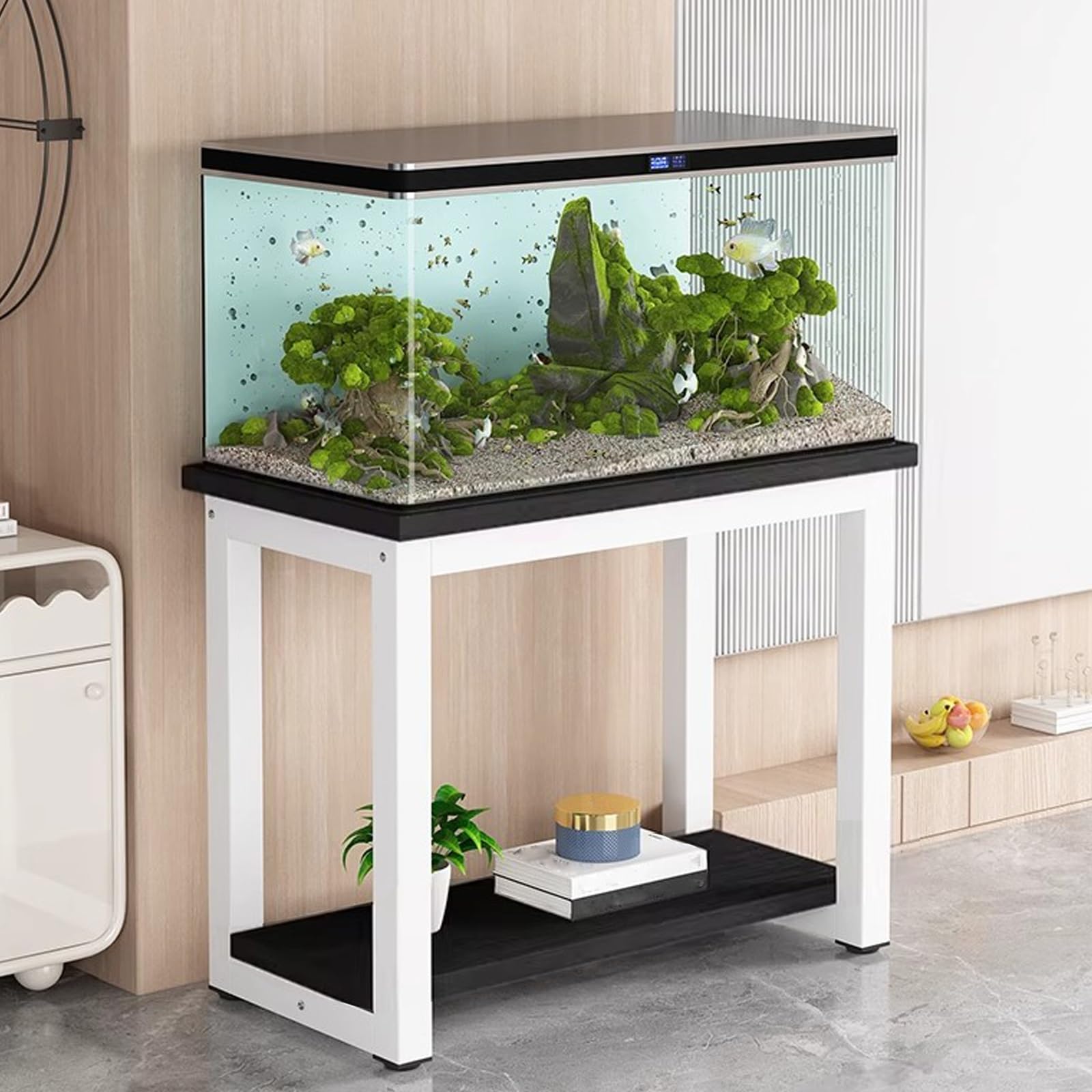 Stojak do akwarium, terrarium, wielofunkcyjny regał wystawowy, dwupoziomowy regał z miejscem do przechowywania, nadaje się do biur i mieszkań (100 x 45 cm)