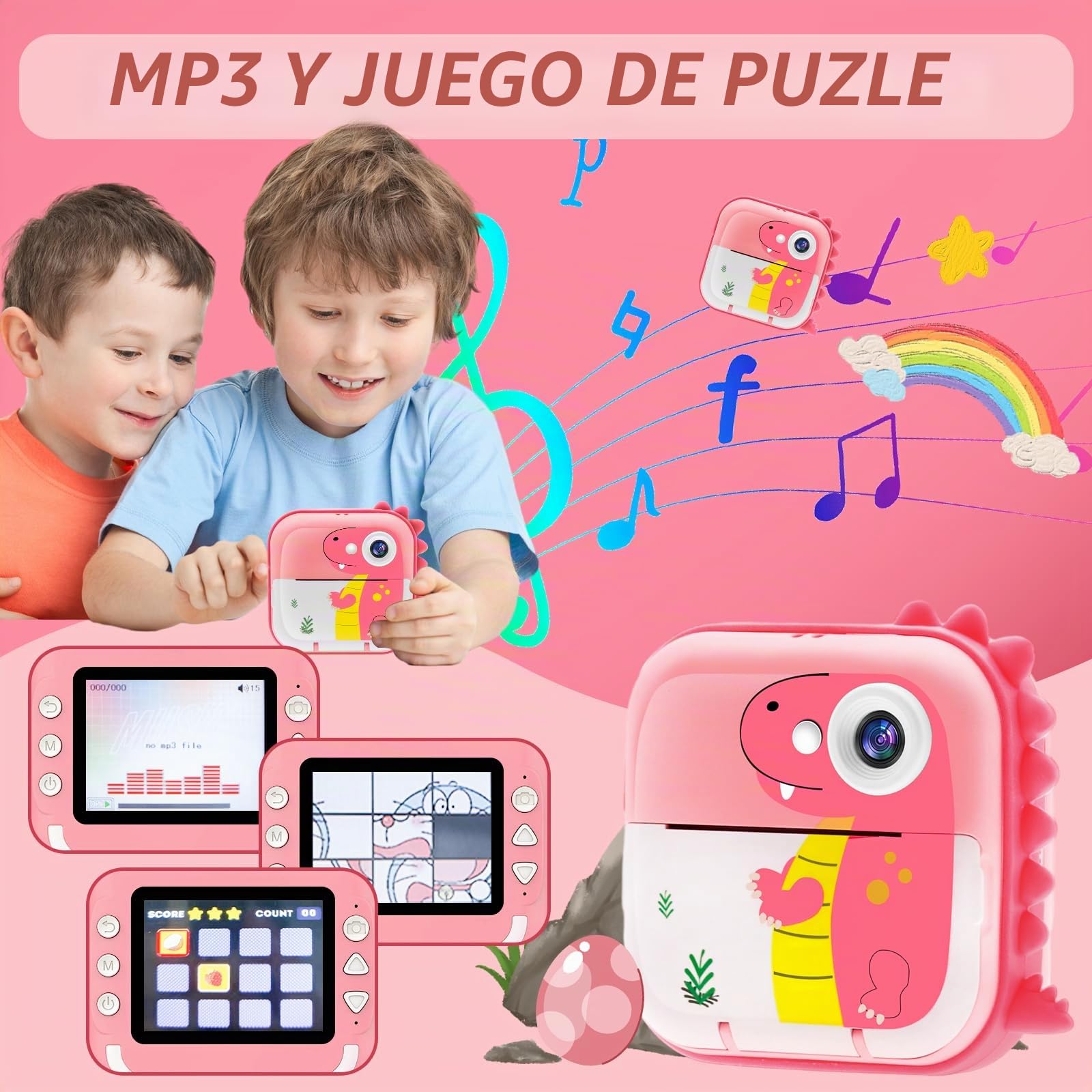 TOYOGO Cámara Instantánea para Niños, Cámara de Impresión Digital, Pantalla 2.4 Pulgadas, Video 1080P & 12 MP Doble Lente, 32G, 5 Rollos de Papel, Regalo para Cumpleaños y Navidad