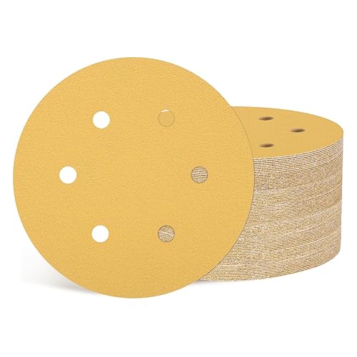 Miniatura 30 de 100 discos de lija orbitales aleatorios de 6 pulgadas, grano 320, 6 agujeros, con gancho y bucle, adecuados para lijadoras de paneles de yeso,
