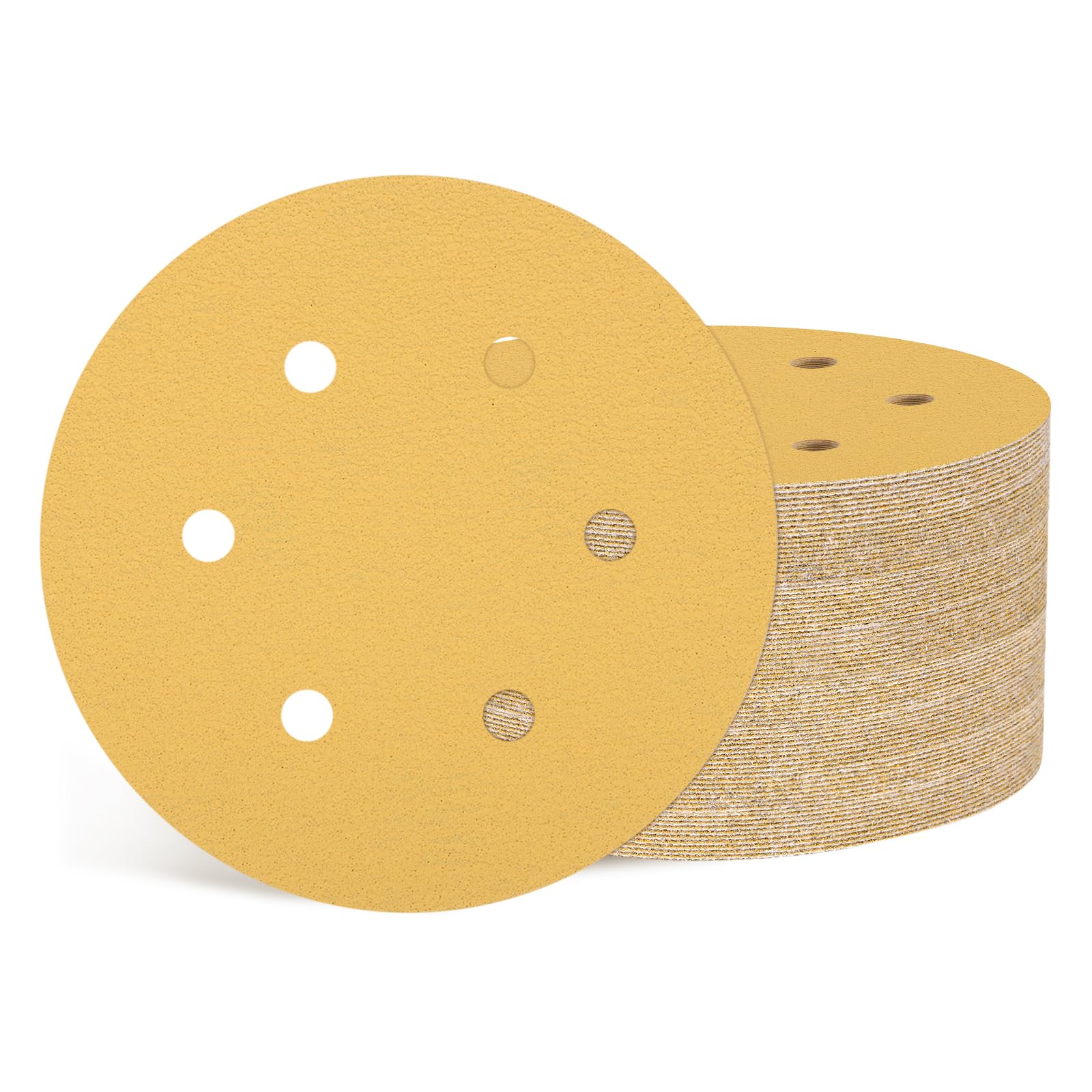 100 Pcs Disque De Ponçage 6 Pouce 80 Grit 6 Trou Crochet et Boucle Papier Abrasif Orbital Aléatoire Adapté Pour Drywall Sander Bois Métal Meubles, Jaune