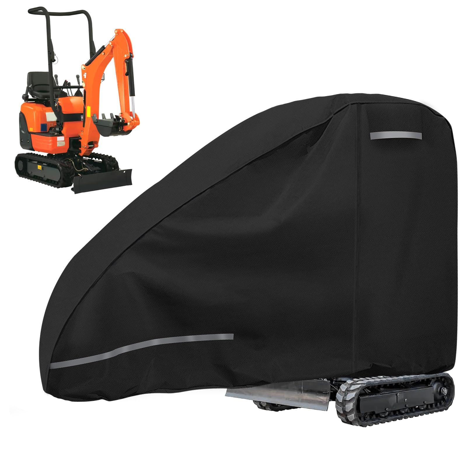 Minigraafmachine dekzeil voor 800-1600 kg graafmachine afdekking 300D met katoen waterdicht mini-graafmachine dekzeil beschermhoes met ritssluiting - deur en reflecterende strepen (zwart