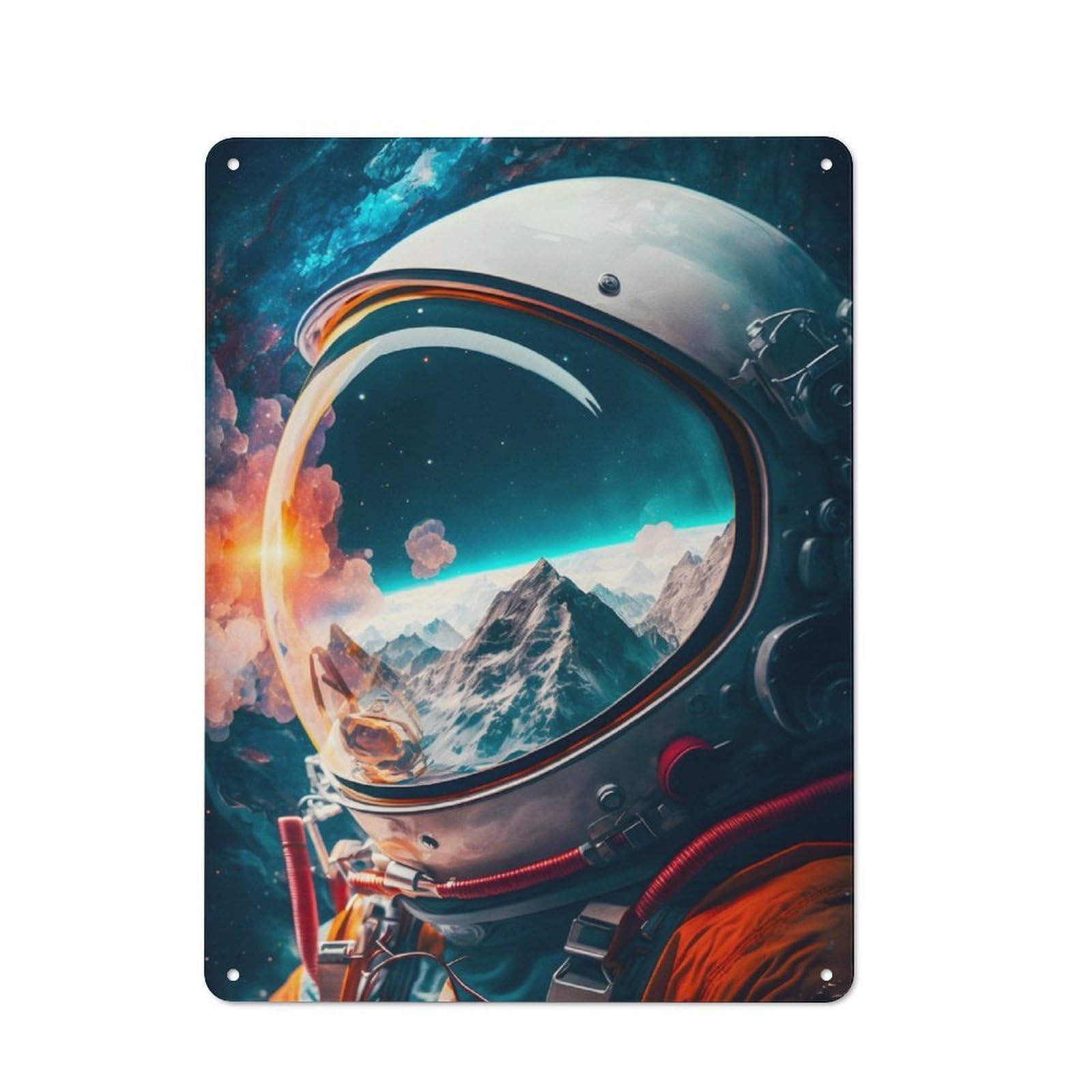 Junmoney Astronaut Reflection 12 Character Decorative Tin Plaque 40X30cm Featuring Home Wall Decor For Flat, Dorm Room, Lounge Or Cafe