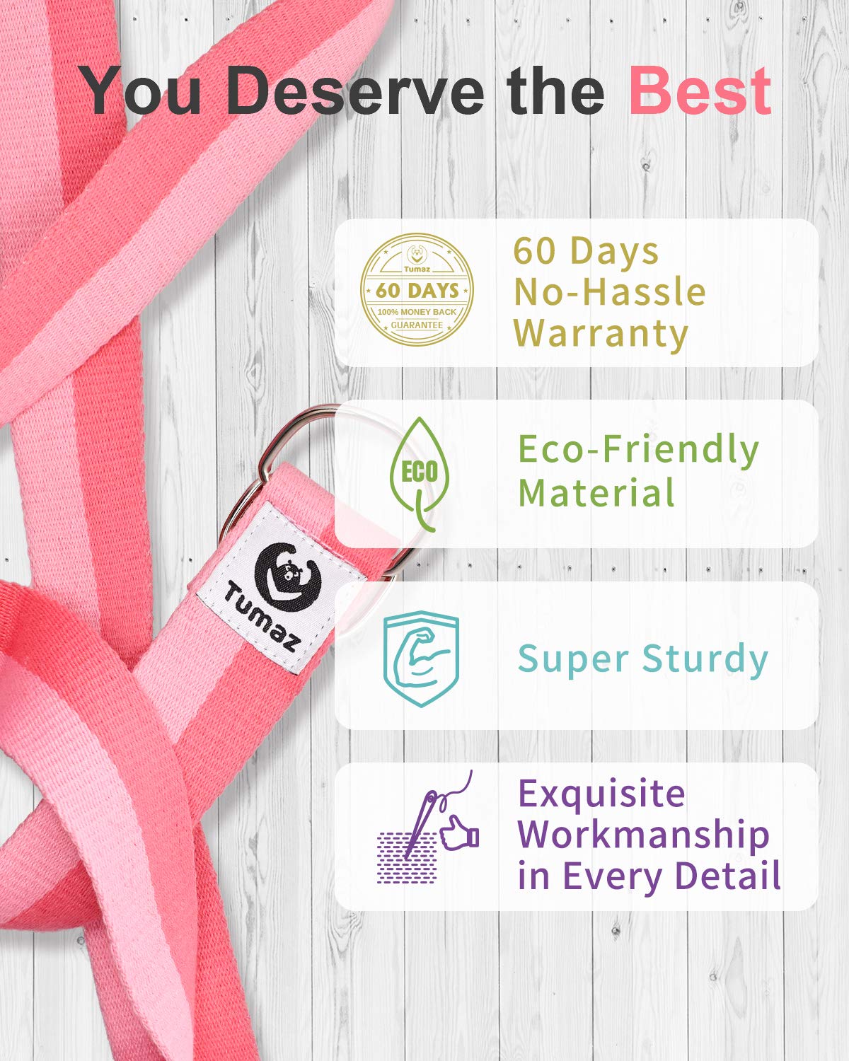 Tumaz Yoga Strap/Stretch Bands [15+ Colors, 6/8/10 Feet Options] with Extra Safe Adjustable D-Ring Buckle, Durable and Comfy Delicate Texture - Best for Daily Stretching, Physical Therapy, Fitness : Sports & Outdoors