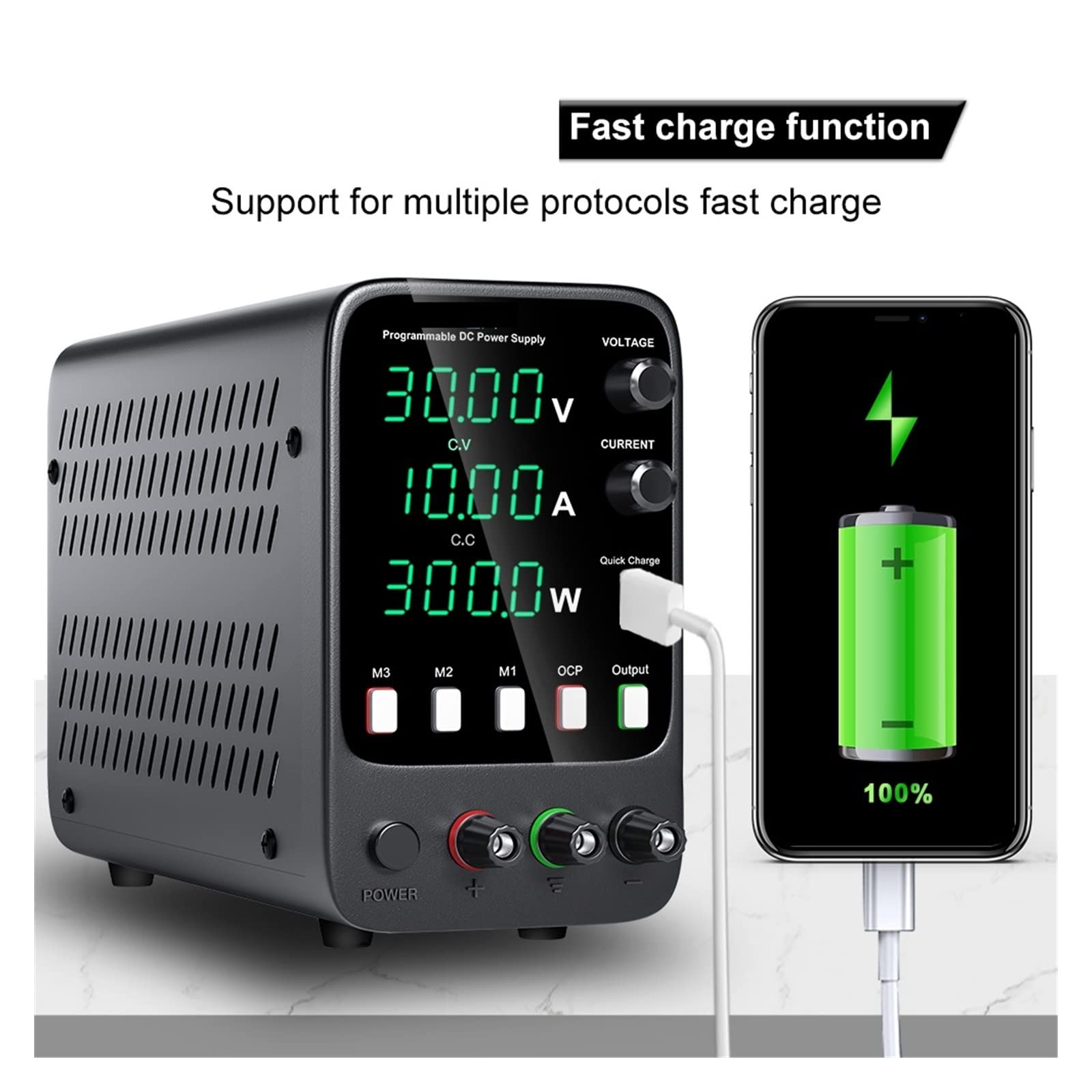 Fuente de alimentación de CC ajustable 30V 10A Función de memoria programable de laboratorio Interruptor regulador de voltaje de fuente de alimentación de banco(30V 5A)