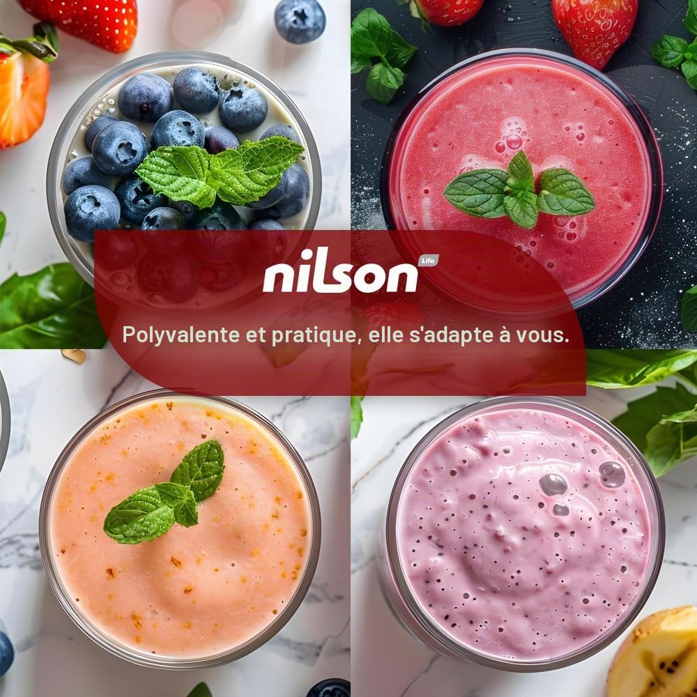 Mixeur nutritionnel, 320 W, puissance maximale, capacité 0,6 l, 4 vitesses, contrôle manuel, mélange, broyage et hache glace, fonction turbo, NPB35002V, câble 80 cm, noir