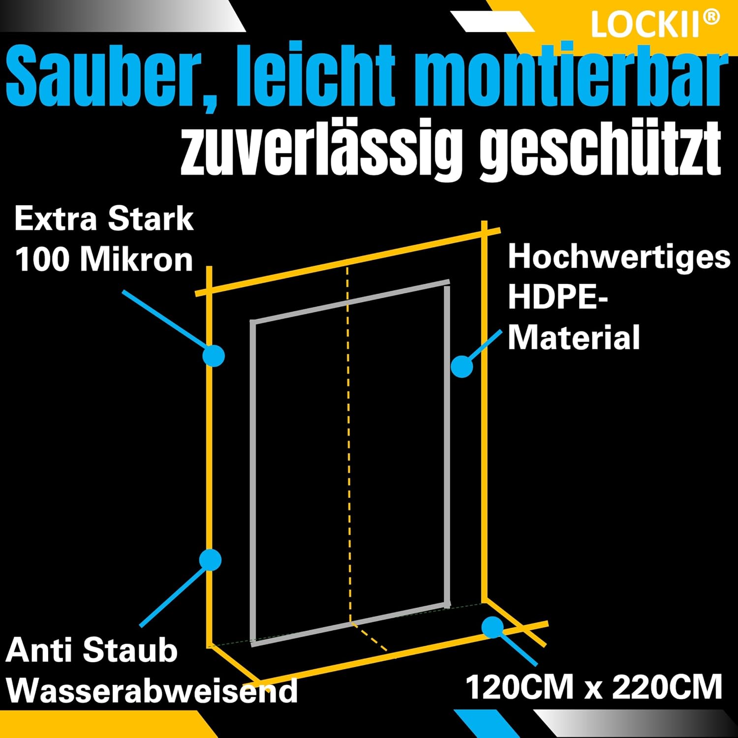2x Staubschutztür mit Reißverschluss 1,20 x 2,20 m | Extra Stark 100 mic | Wasserdicht & Staubdicht | Reißverschlusstür Staubschutzwand Folientür für Renovierung & Umbau - 6