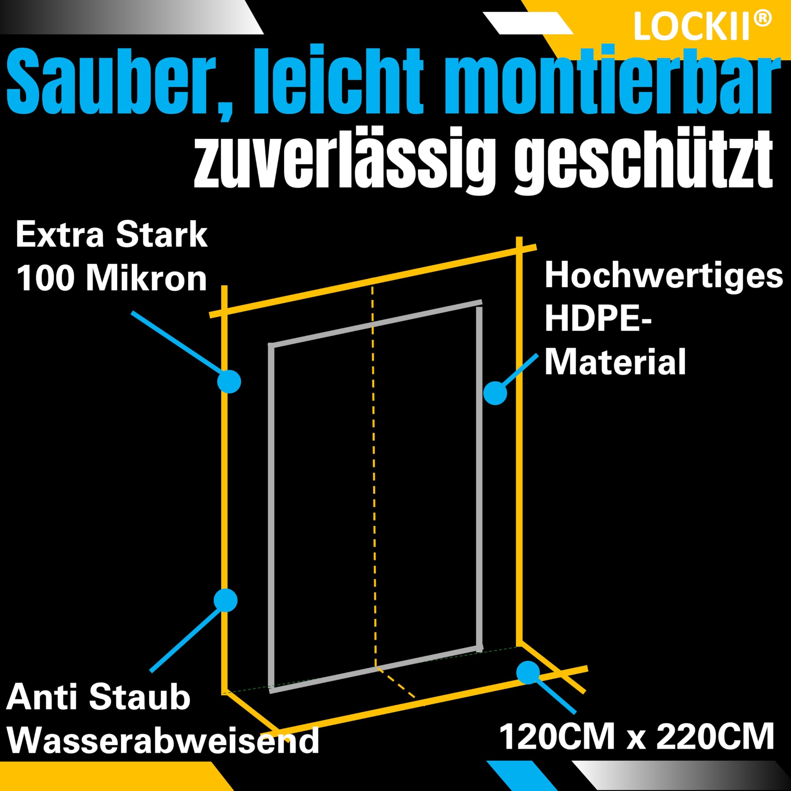 2 protectores antipolvo con cremallera para puerta de 1,20 x 2,20 m, extrafuertes, 100 micras, impermeables y resistentes al polvo, para renovación y remodelación