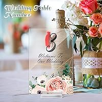 Vista 4 de Yulejo 12 tarjetas de lugar de acrílico transparente con 12 soportes acrílicos, números de mesa de boda con soporte acrílico, tarjetas de nombre