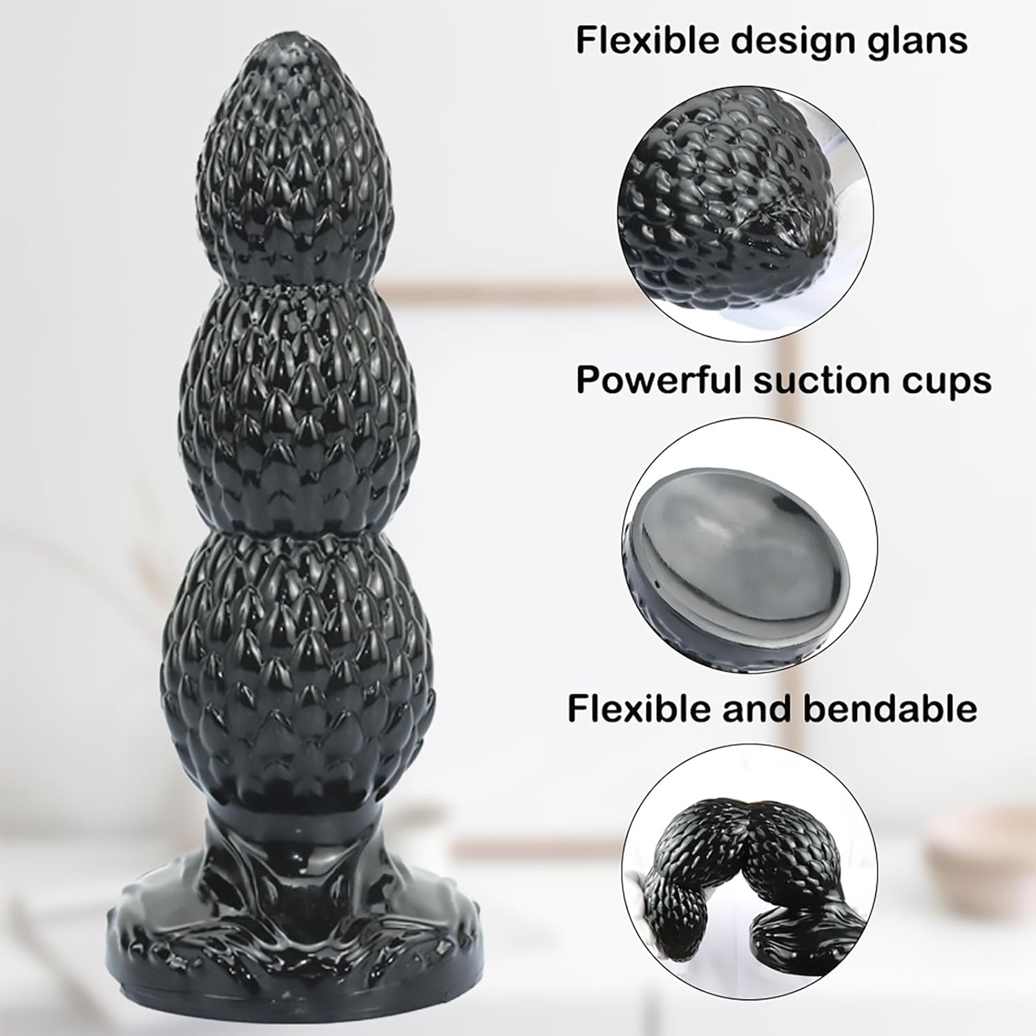Anal Bead Butt Plug Trainer, Dragon Scale Anus Bead Butt Plug with Three Gradual Large Bead, Anal Dildo Prostate Vaginal Massage Anal Dilator with Strong Suction Cup for Male Female (L)