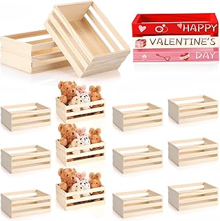 Gerrii 12 Pcs 8'' Small Wooden Crates for Crafts Unfinished Crates Centerpiece Mini Rustic Wood Basket Box for Display Storage Milk Wine Closet Home Bathroom Kitchen Office Decor