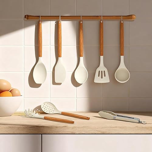 Miniatura 6 de Juego de utensilios de cocina  Utensilios de cocina de silicona 12 piezas para cocinar, espátula, volteador, cuchara, cepillo, útiles ollas y