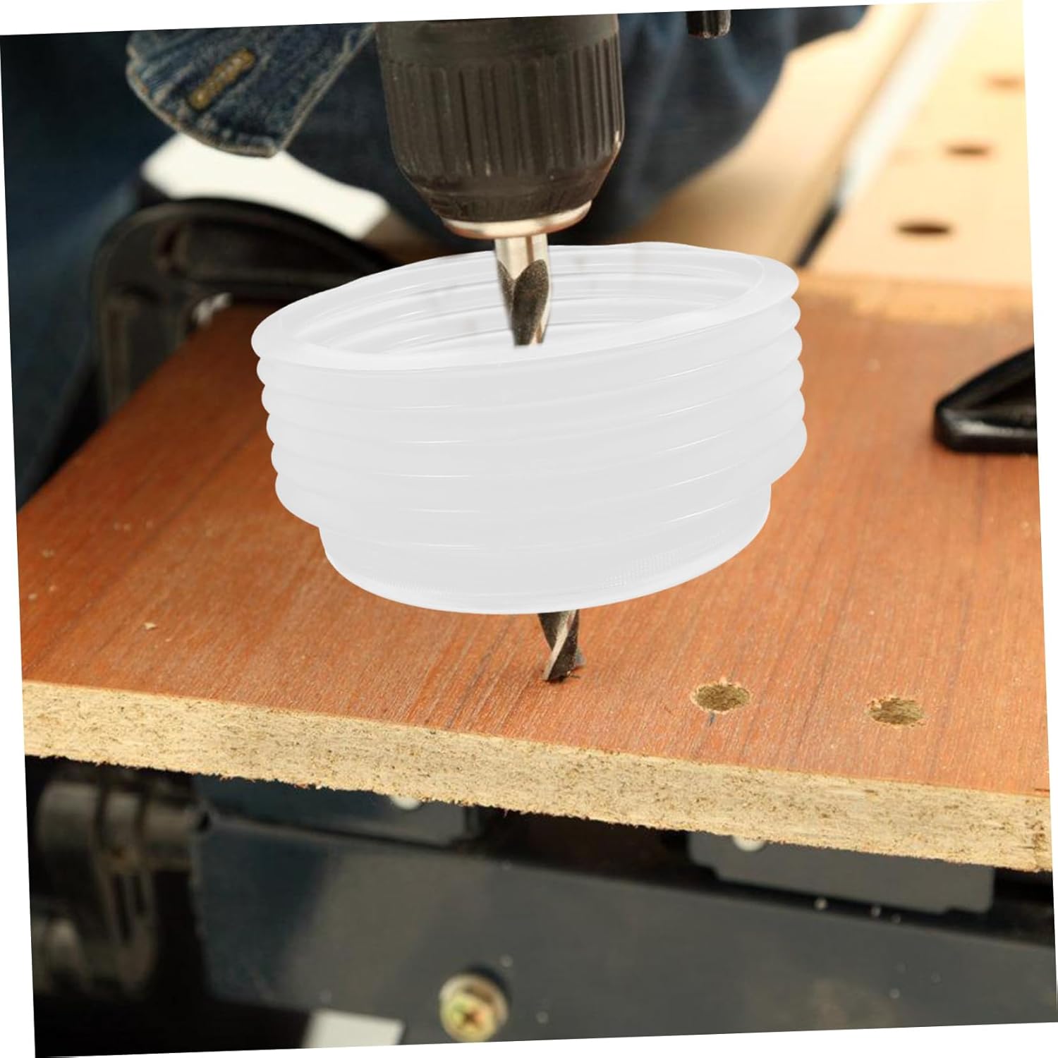 TEHAUX 5pcs Saw Dust Bowl Dust Catcher Tool Drill for Drywall Transparent Design Reduces Debris Easy to Install and Reusable Protective Cover