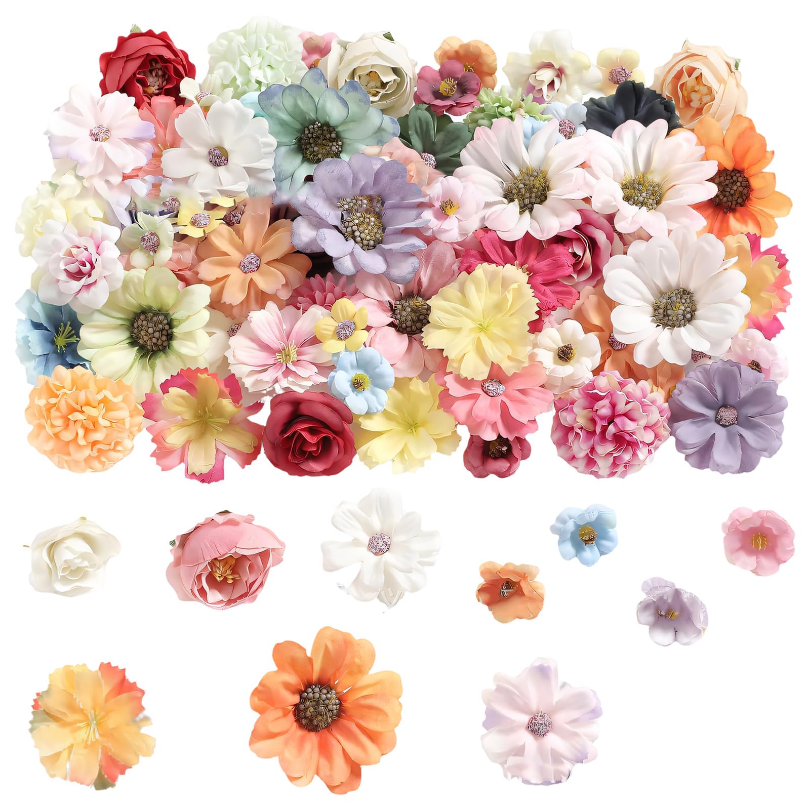 NEWFT Set of 50 Fabric Artificial Flower Fabric Floral Head for Offices Classroom and Event Decoration