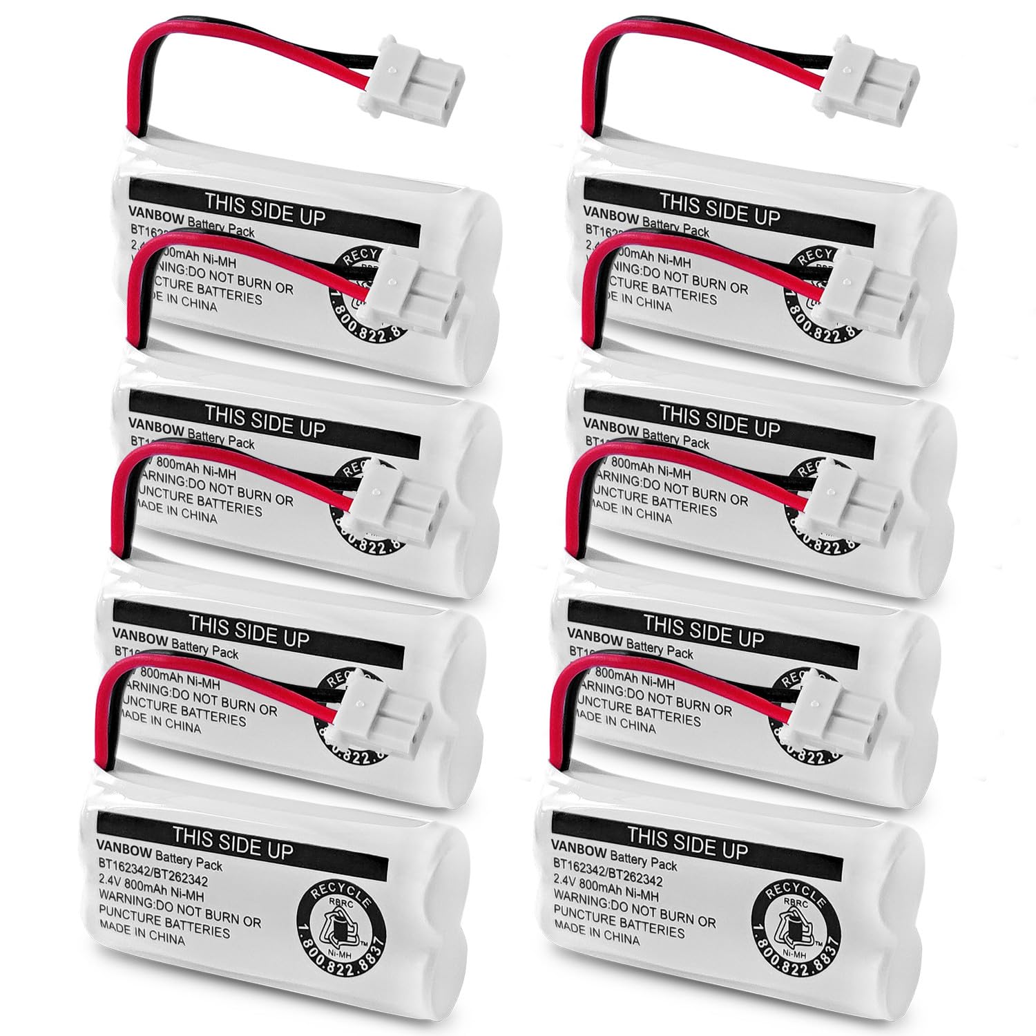 VANBOW (Pack 8 BT162342 / BT262342 BT183342/BT283342 BT166342/BT266342 2.4v 800Mah Battery Pack for VTech CS6114 CS6419 CS6719 AT&T EL52300 CL80112 VTech CS6719-2 Cordless Handsets (Pack 8)