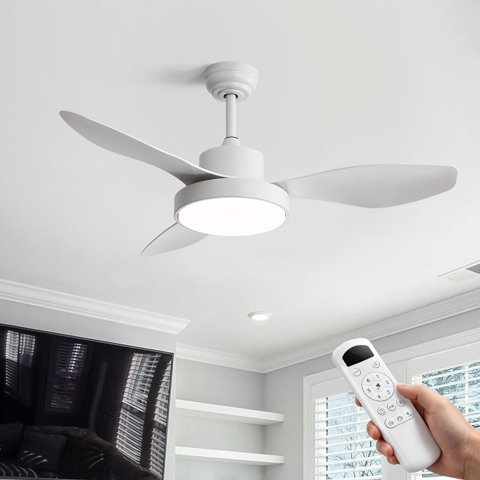 OZEANOS Ceiling Fan with Silent Light, 120 cm Ceiling Fans with Lamp, Remote Control, 23 W LED Dimmable 3000K-6000K, Summer and Winter, for Children's Bedroom, Living Room, Kitchen
