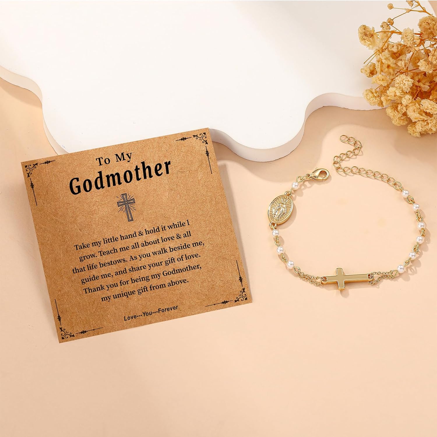 Catholic Bracelets Gifts for Women Girls, Simulated Pearl Rosary Beads Virgin Mary Cross Charm Bracelet Confirmation First Communion Baptism Religious Christian Jewelry Gift - Image 3