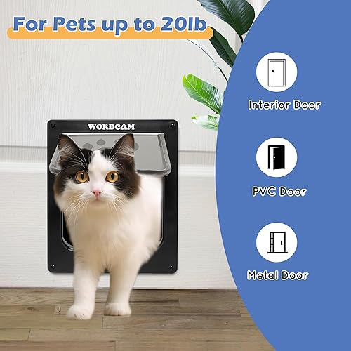 Miniatura 8 de Wordcam Puerta grande para gatos (tamaño exterior 10.7 x 9.5 pulgadas), puerta de gato robusta para puertas interiores exteriores, puerta con solapa