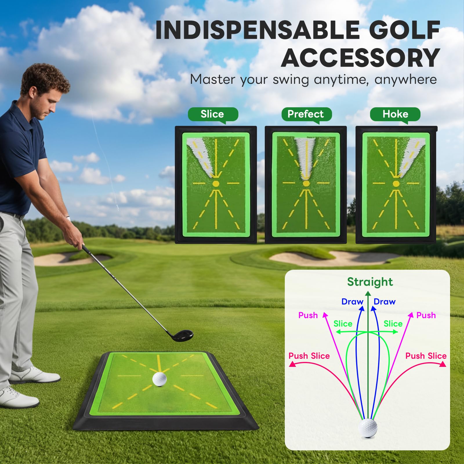 Tapis Entrainement Golf 30,5 X 43,2 cm, Tapis Golf Base Antidérapante pour Un Swing Précis et Un Feedback Immédiat, Intérieur/Extérieur pour Débutants et Golfeurs