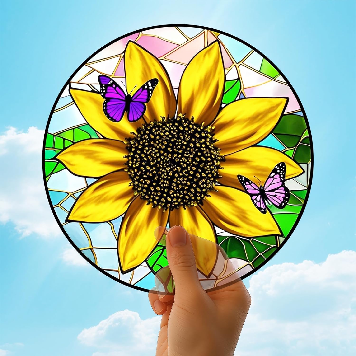 Sunflower Butterfly Suncatcher - 8" UV Print Stained Glass Suncatcher for Window Hanging,Originally Designed Sunflower Butterfly Sun Catchers Gift for Women, Indoor & Outdoor Decoration, Wall Art - Image 5