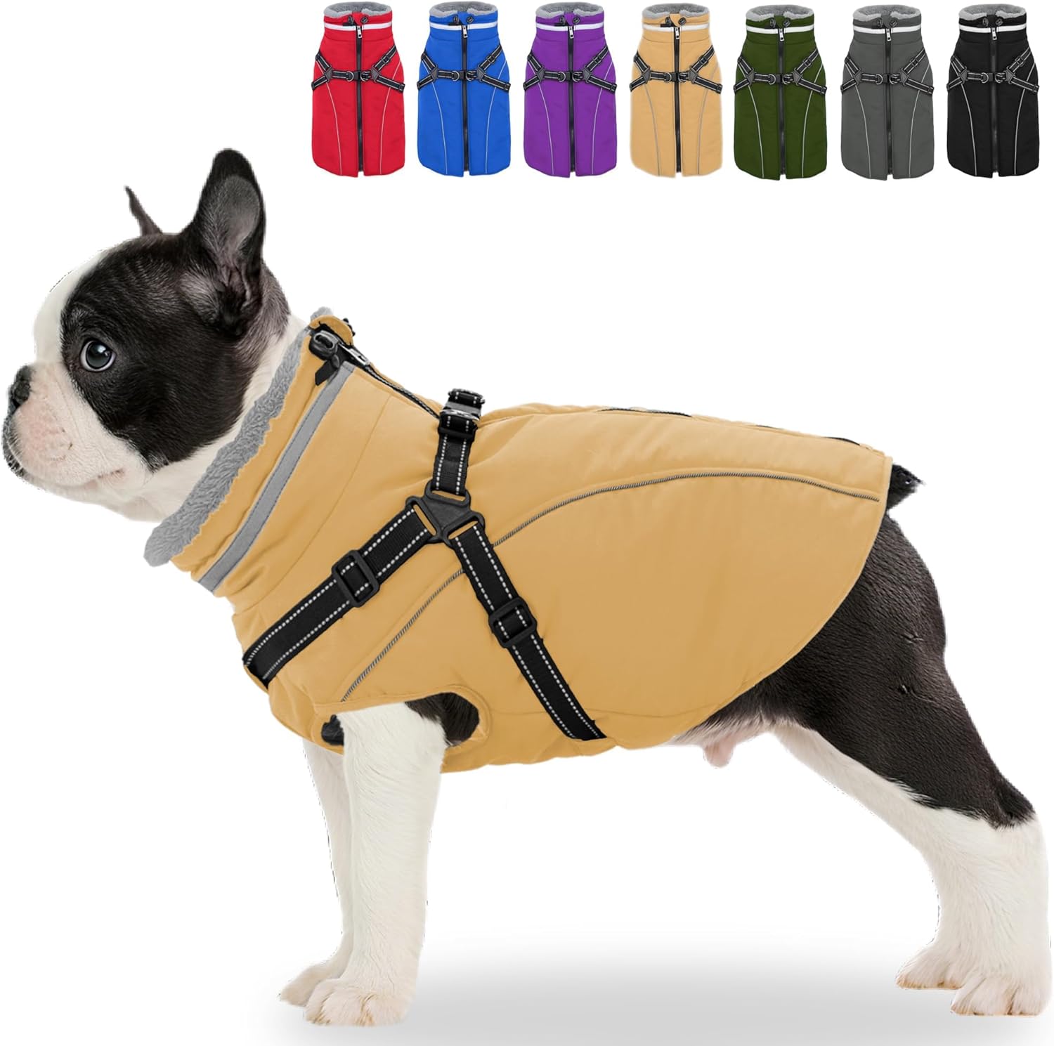 Fragralley Dog Coat with Harness Built in, Waterproof Windproof Reflective Warm Puffer Jacket, Fleece Lined Vest Winter Parka for Small, Medium, Large Dogs​